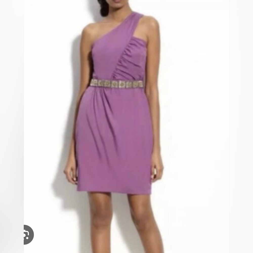 Trina Turk Dress Laroux Silk Violet Purple One Shoulder
Ruched Size 4